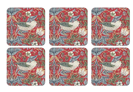 Pimpernel Strawberry Thief Red Coasters Set of 6
