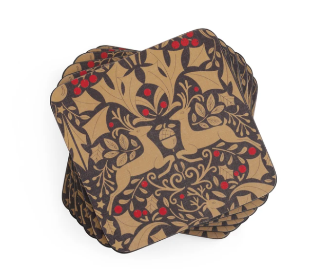 Pimpernel Traditional Christmas Taupe Coasters Set of 6