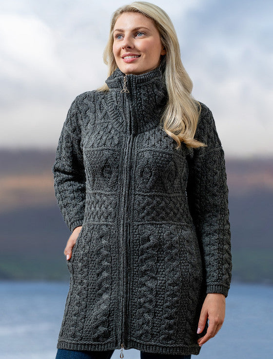 Aran Irish Zippered Coat Sweater Charcoal  (X4263)