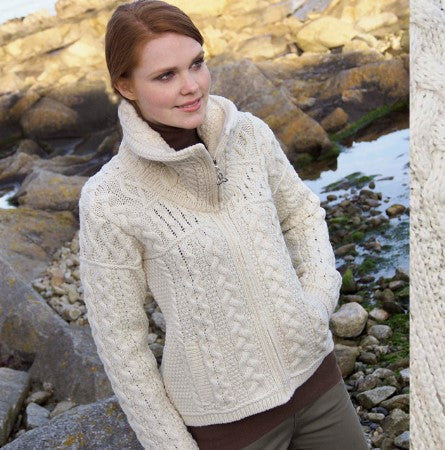 Aran Irish Zippered Sweater Natural (X4267)
