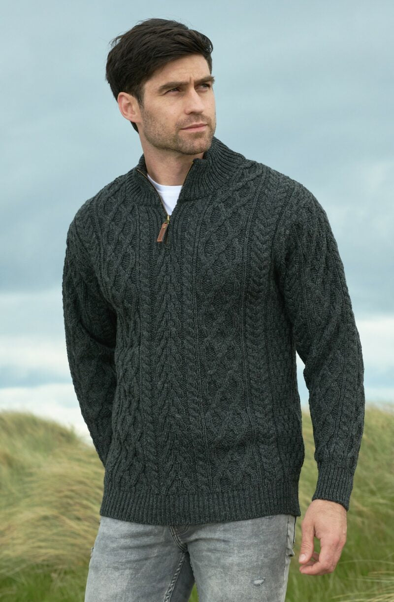 Aran Irish Men's Half Zip Sweater Charcoal (X4295)