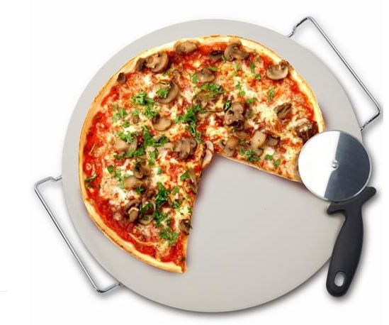 Pizza Stone with Rack and Cutter