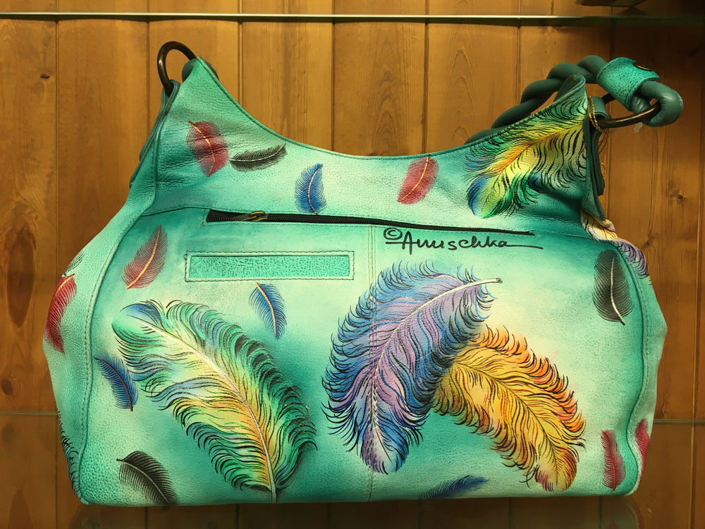 Anuschka Floating Feathers-Vintage Leather Braided Shopper