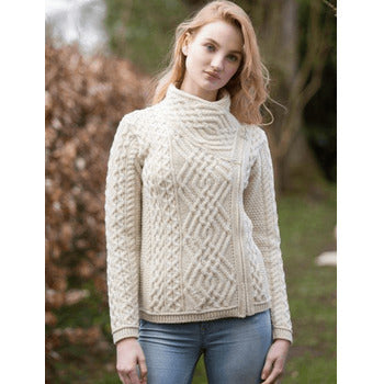 Aran Irish Side Zip Cable Sweater Natural (Z4630)