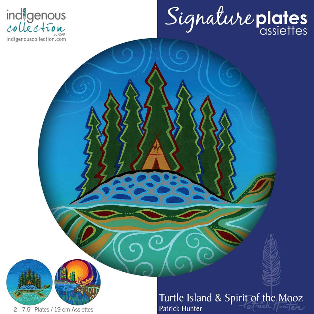 Indigenous Art Plate set of 2 / Turtle Island & Spirit of Mooz