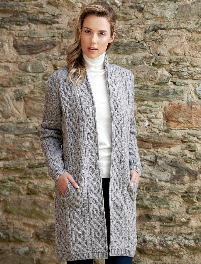 Aran Irish Open Coat Sweater Soft Grey (X4901)