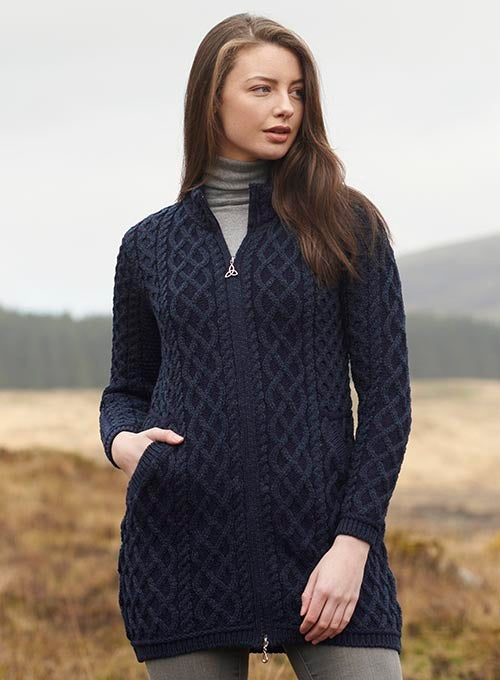 Aran Irish Plated Zippered Coat Sweater Sherwood (Z4688)